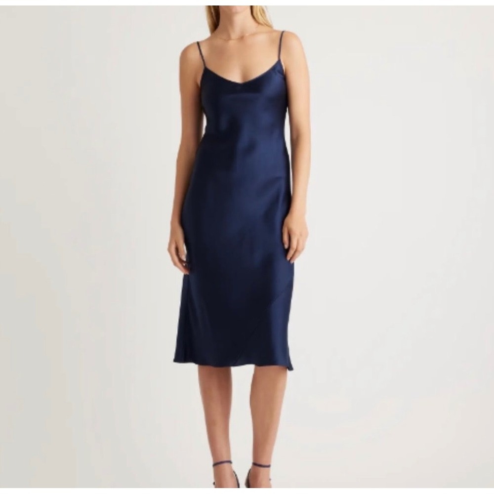Quince Washable Silk Slip Dress Navy Sz L